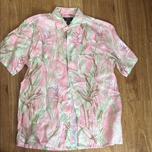 Club Room Pink and Green Floral Casual Button Down Shirt